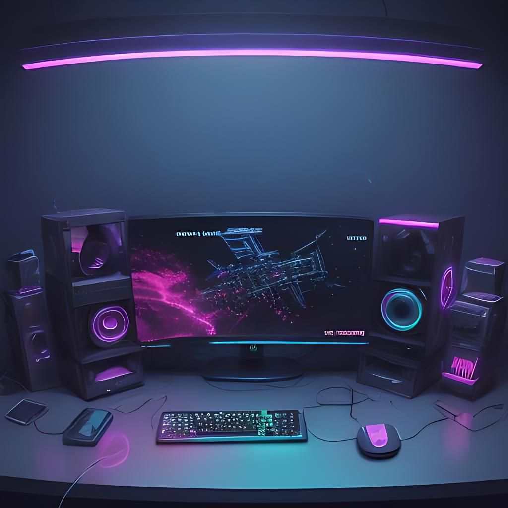 Hyperrealistic Gaming Setup in Splash Art Style