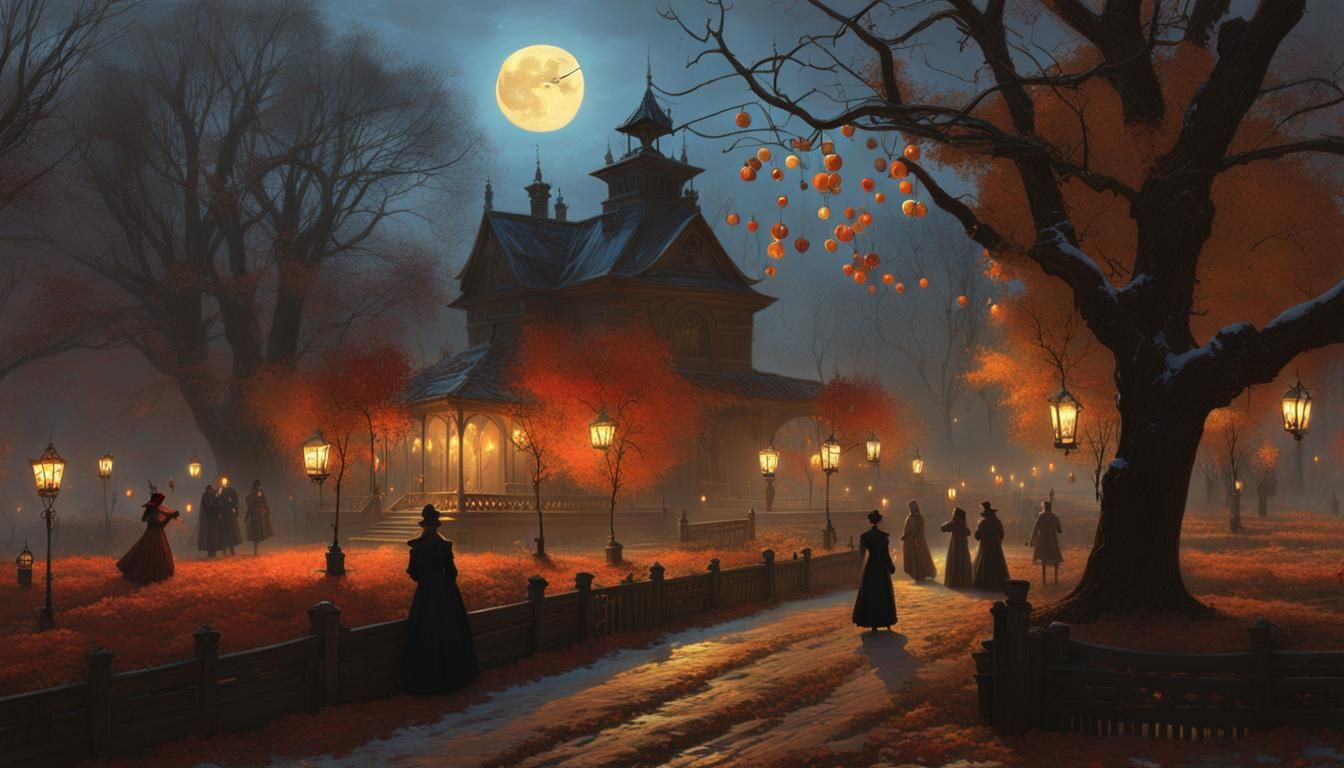 Festive Orchard Celebration Under Full Moon