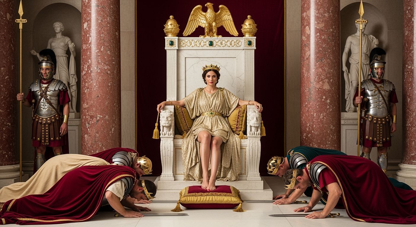 Empress Messalina on her Lavish Emerald and Gold Throne