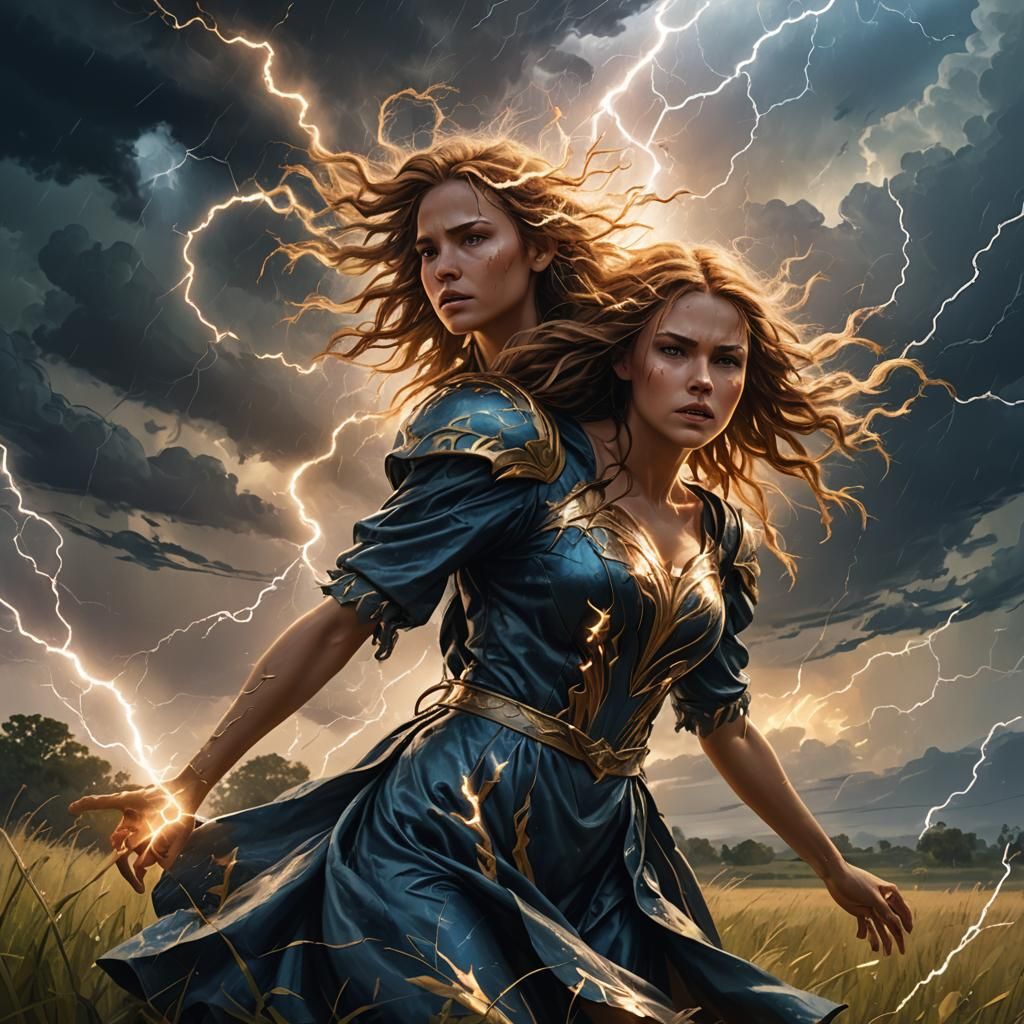 Fantasy Girl Struck by Lightning in Field