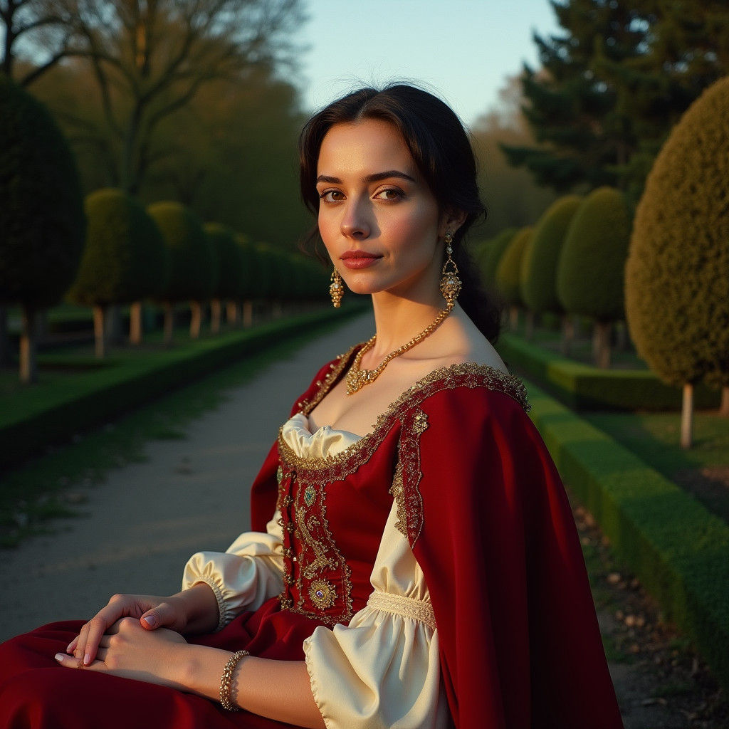 Noble Woman in Renaissance Garden, Baroque Style