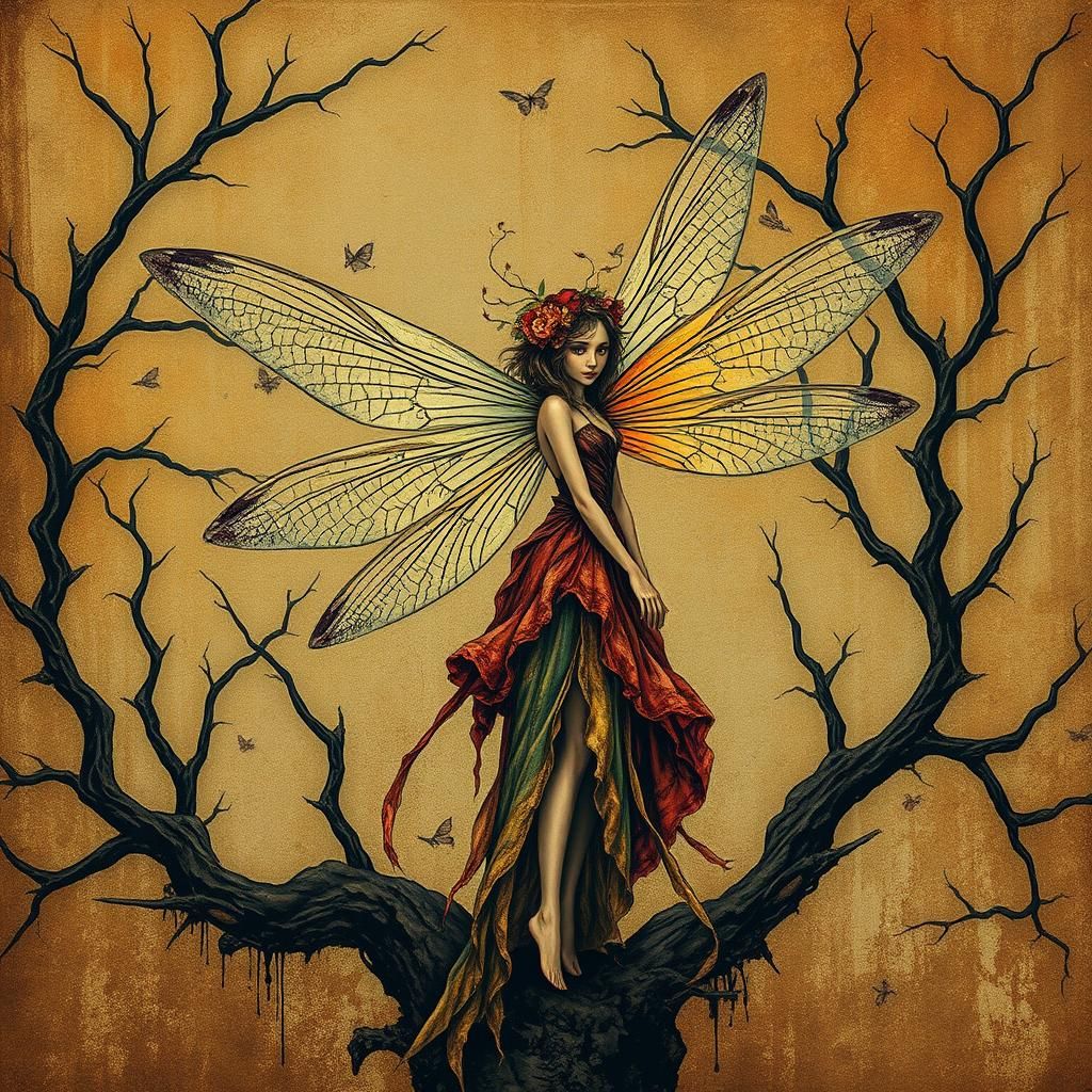 Autumn horned god dragon fly winged fairy  altar piece by Eg...