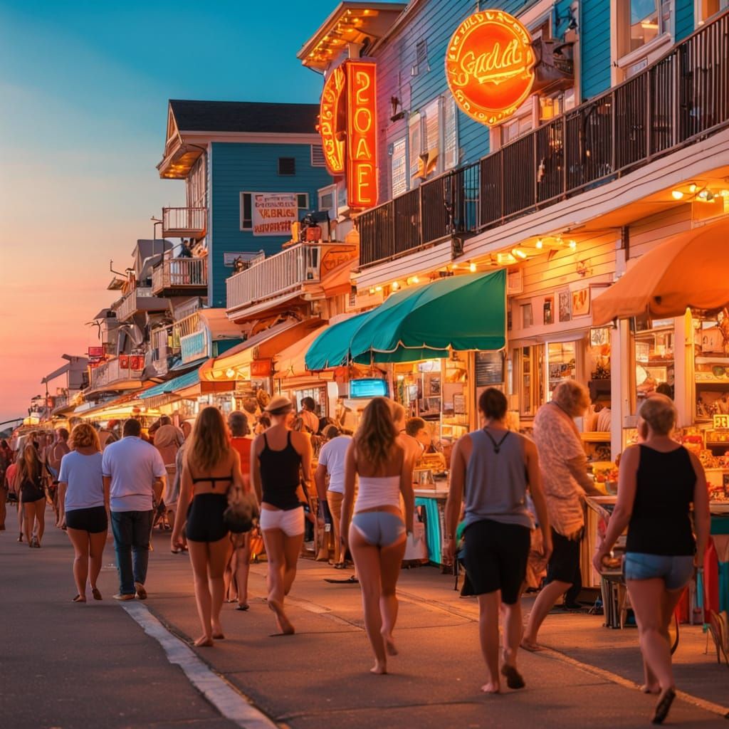 Hampton Beach Summer Nightlife in Street Photography Style