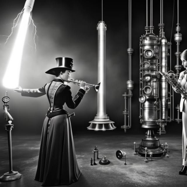 Steampunk Scientists in Laboratory with Tesla Coil