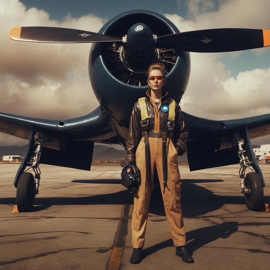 Futuristic Pilot in Cockpit with Art Nouveau Details