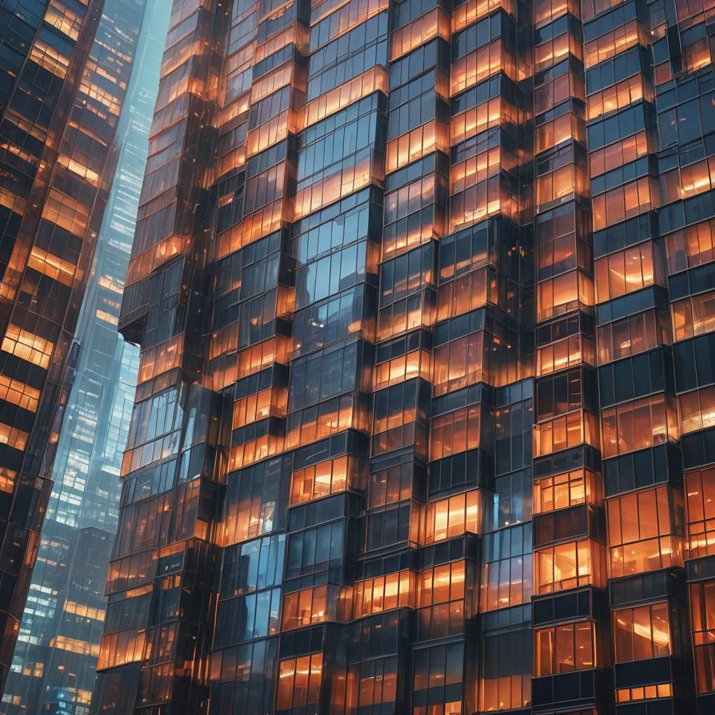 Neon Reflections on Skyscrapers at Night
