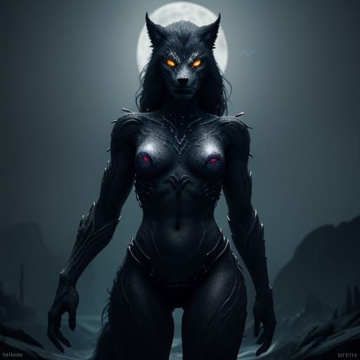 Werewolf Transformation Under Eerie Moonlight, Sci-Fi Style