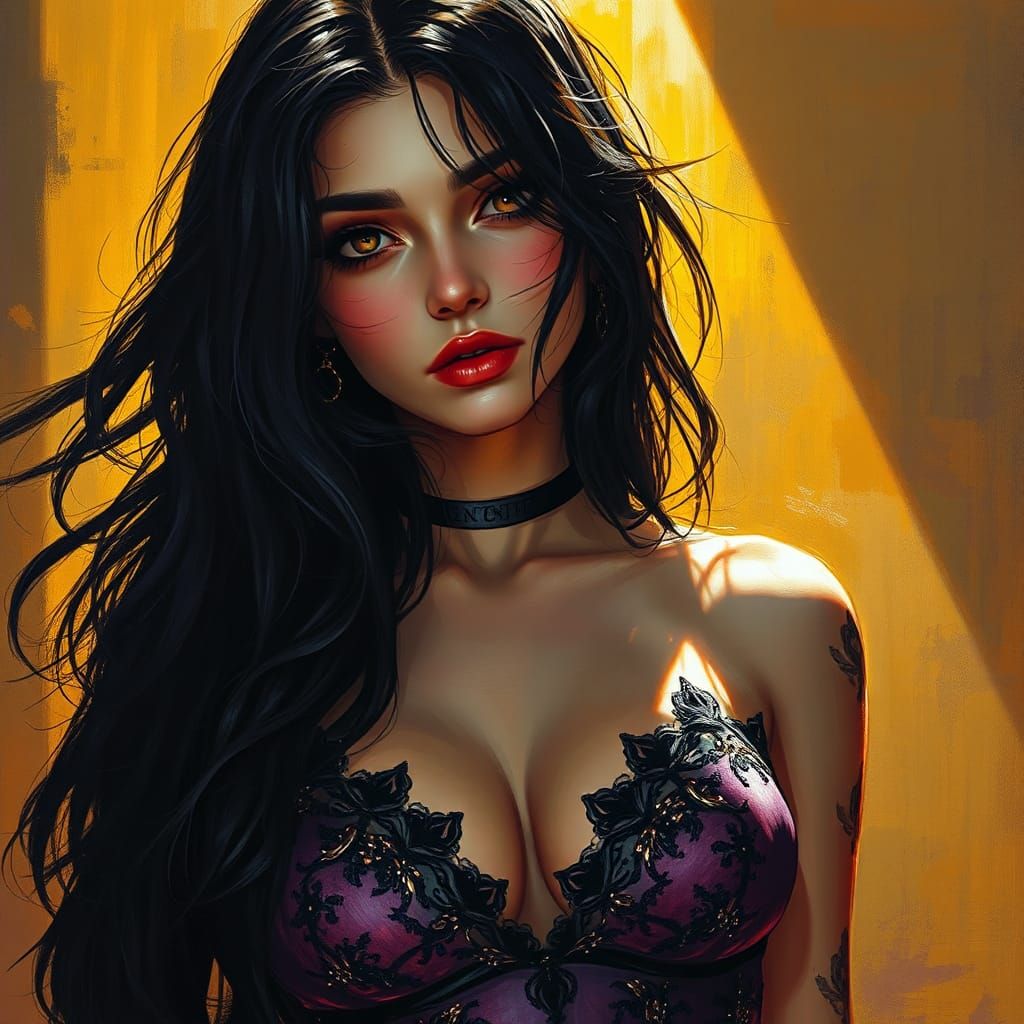 Gothic Woman in Sunlight: An Art Nouveau Portrait