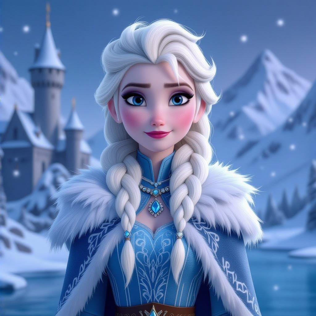 Surreal Nordic Goddess in 3D Blue Velvet Coat, Snow Queen El...