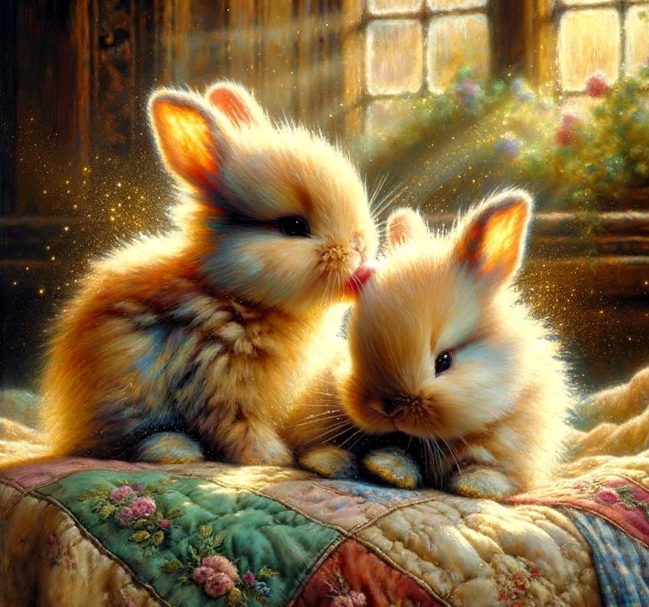 Cream and Caramel Bunnies in Impressionist Style