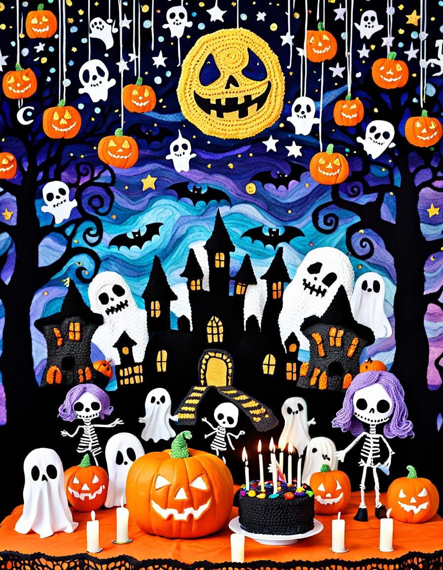 Klimt Crochet Halloween Party with Scared Children