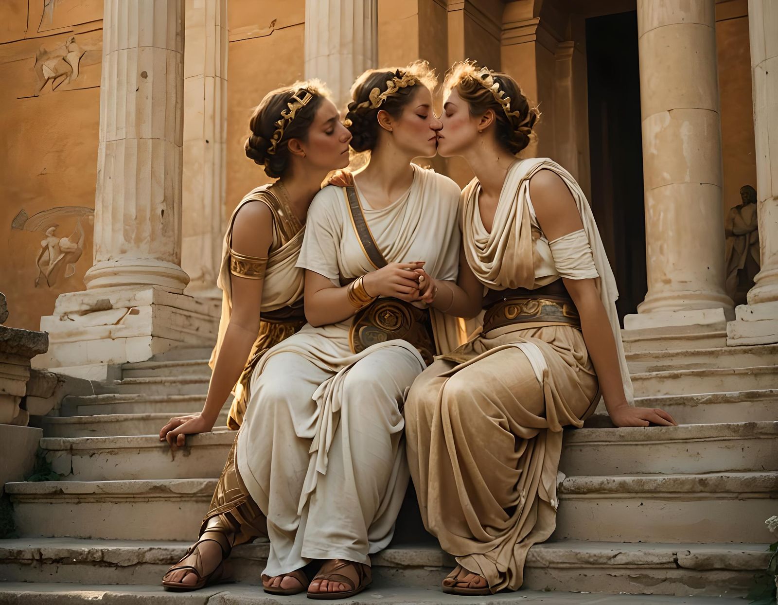 Women Kissing in Ancient Rome, Pre-Raphaelite Style