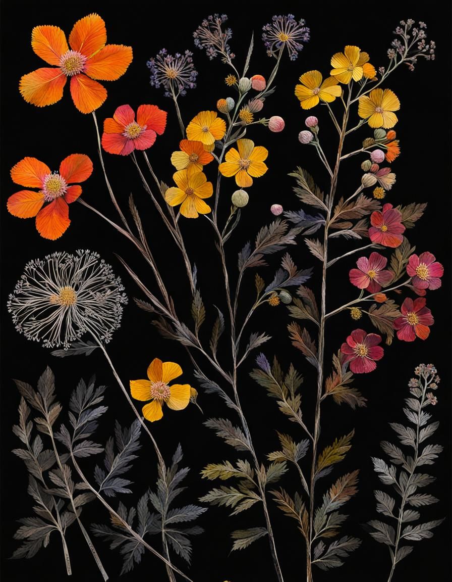 Herbarium on black paper