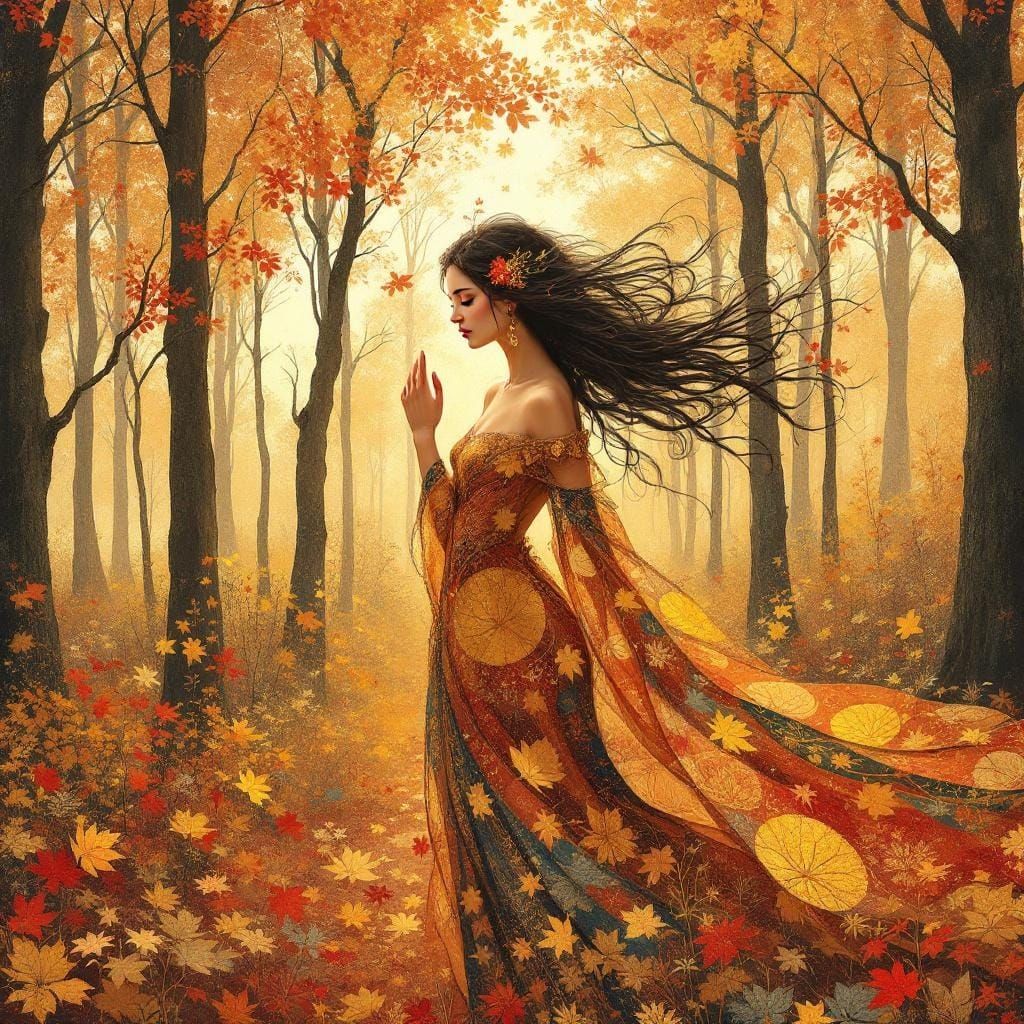 Forest Goddess in Autumn Hues, Klimt Style