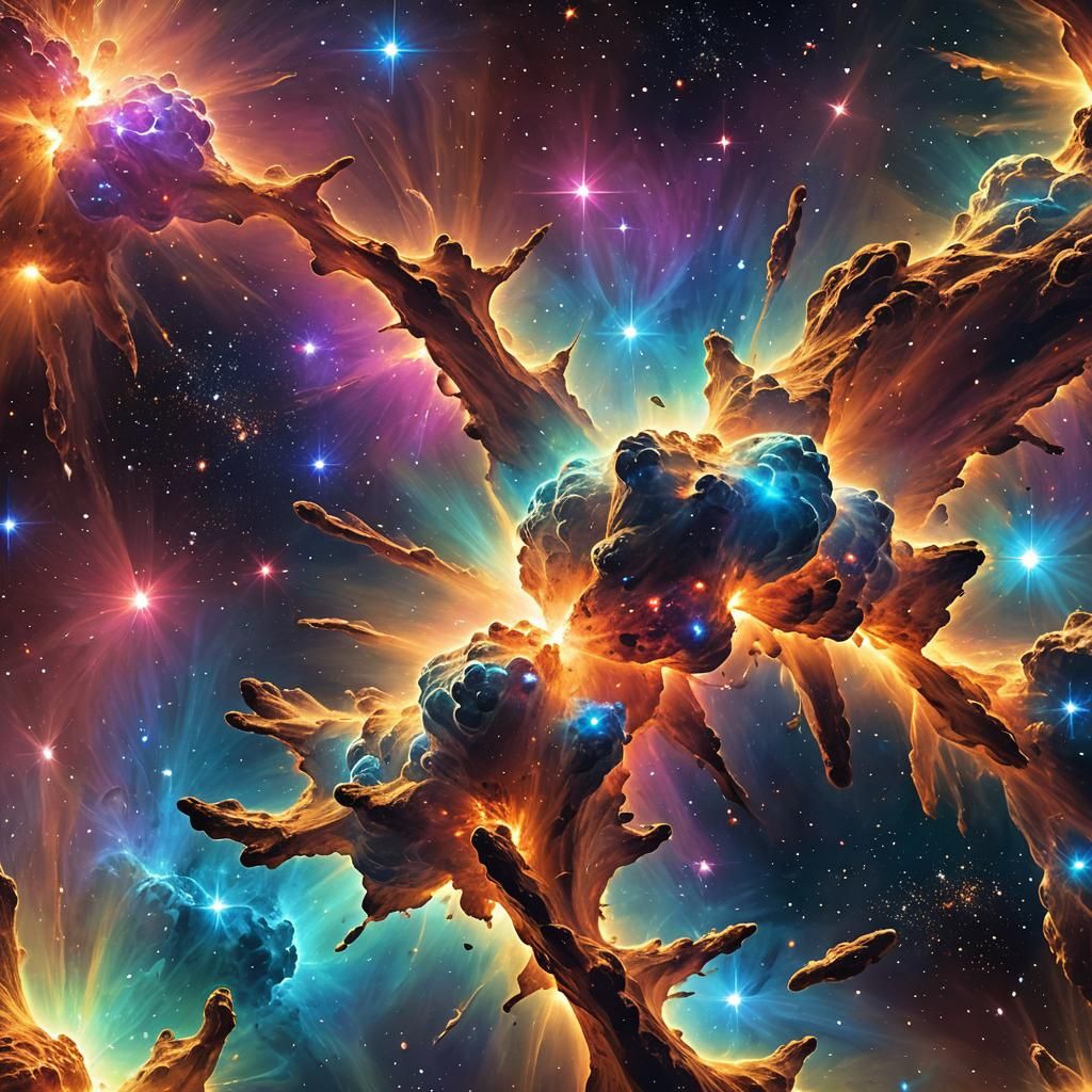 Dazzling Stellar Buzz in Vibrant Sci-Fi Nebula