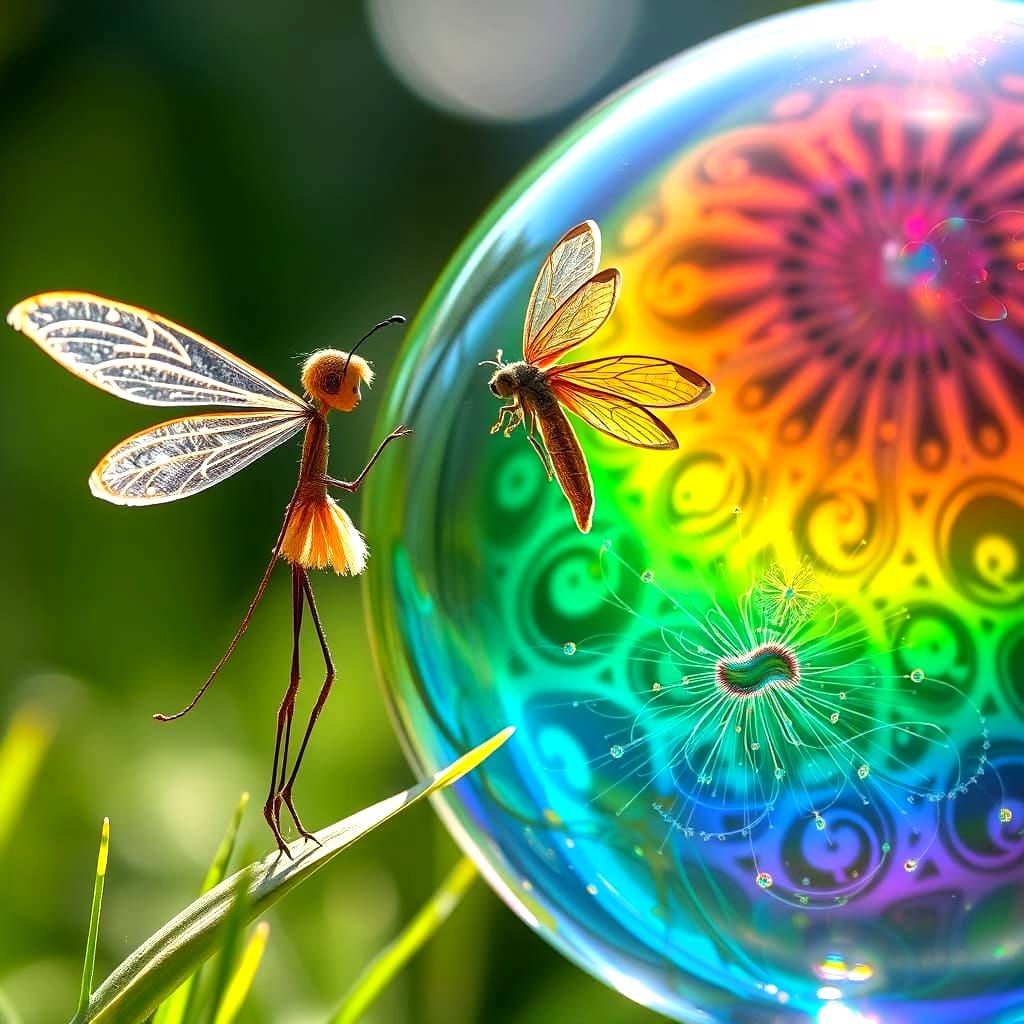 Stick Fairy Observes Fractal World in Soap Bubble