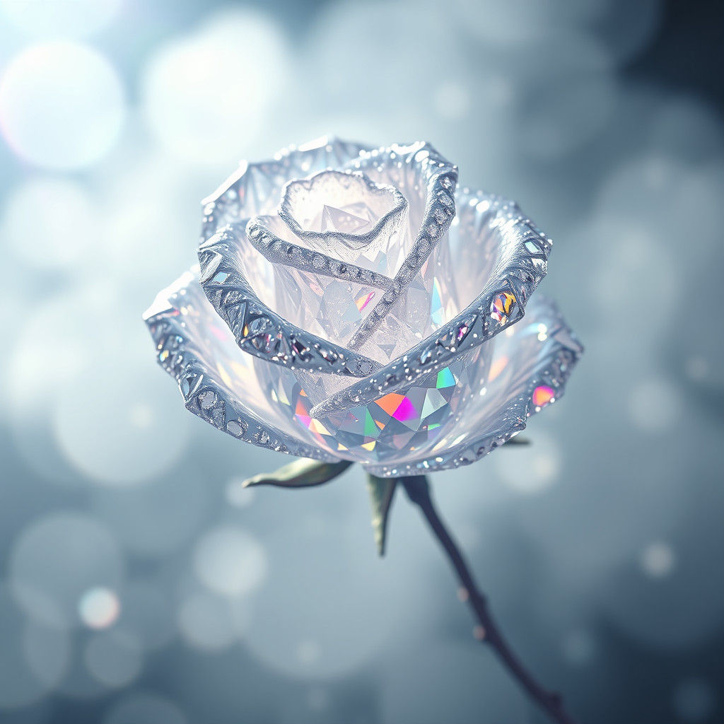 Diamond Rose with Rainbow Light Reflection