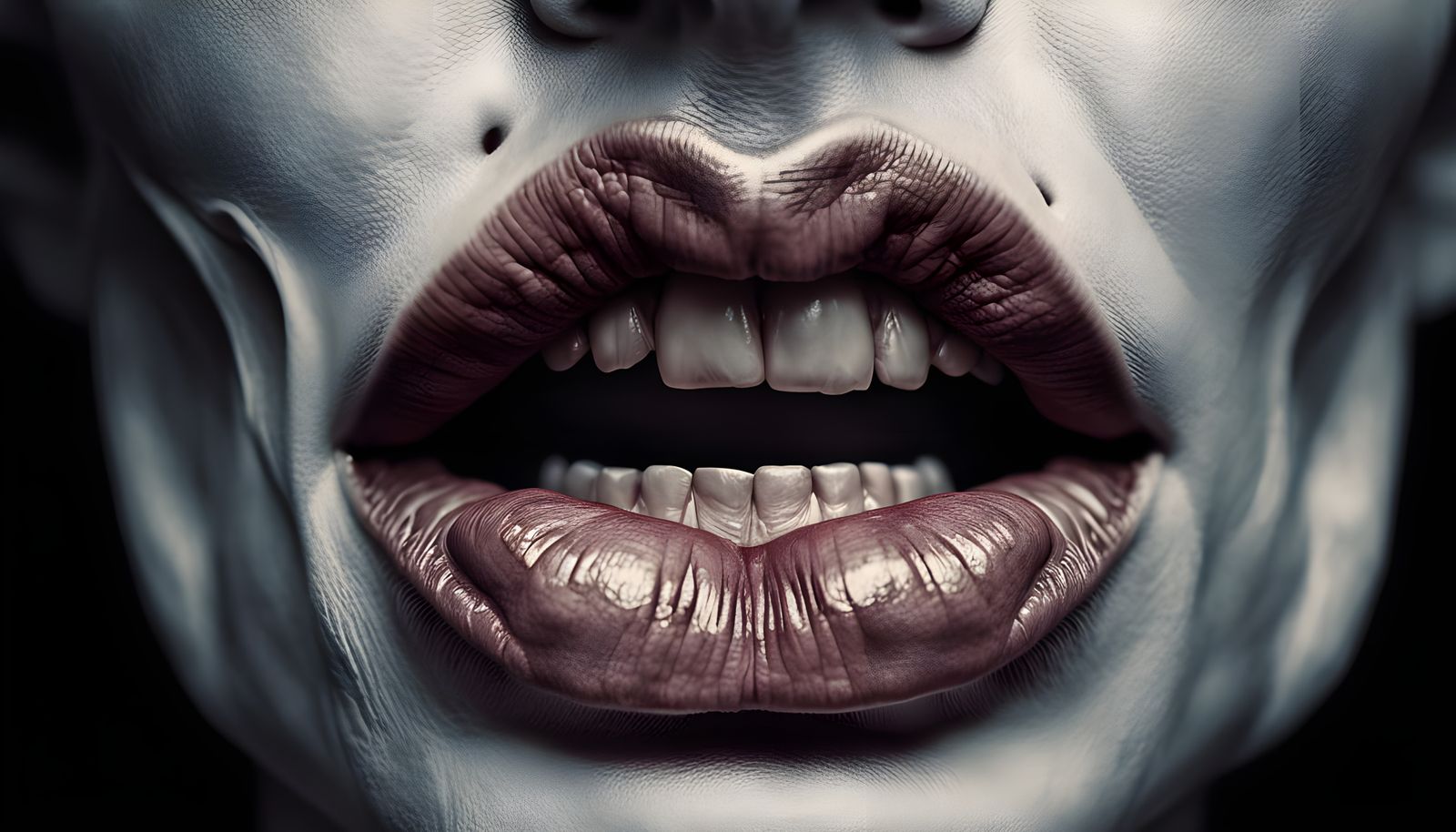 Dissected Lips Portrait in Black and White