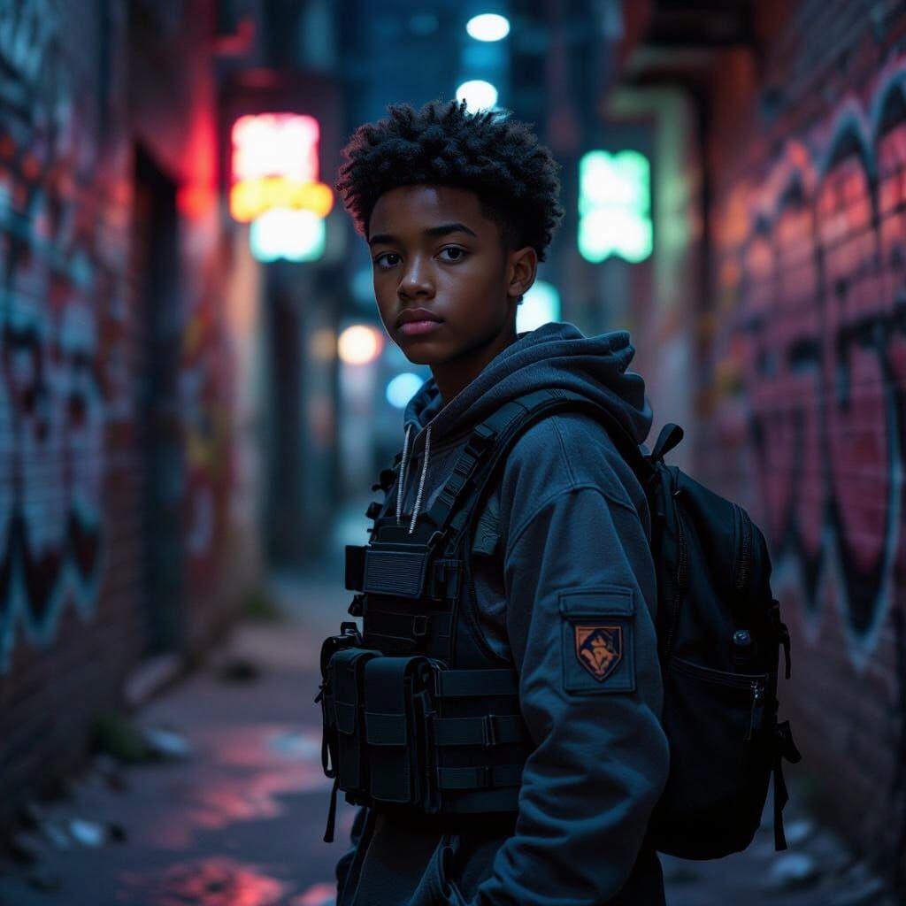 Hyperrealistic Portrait of a Boy in Urban Setting