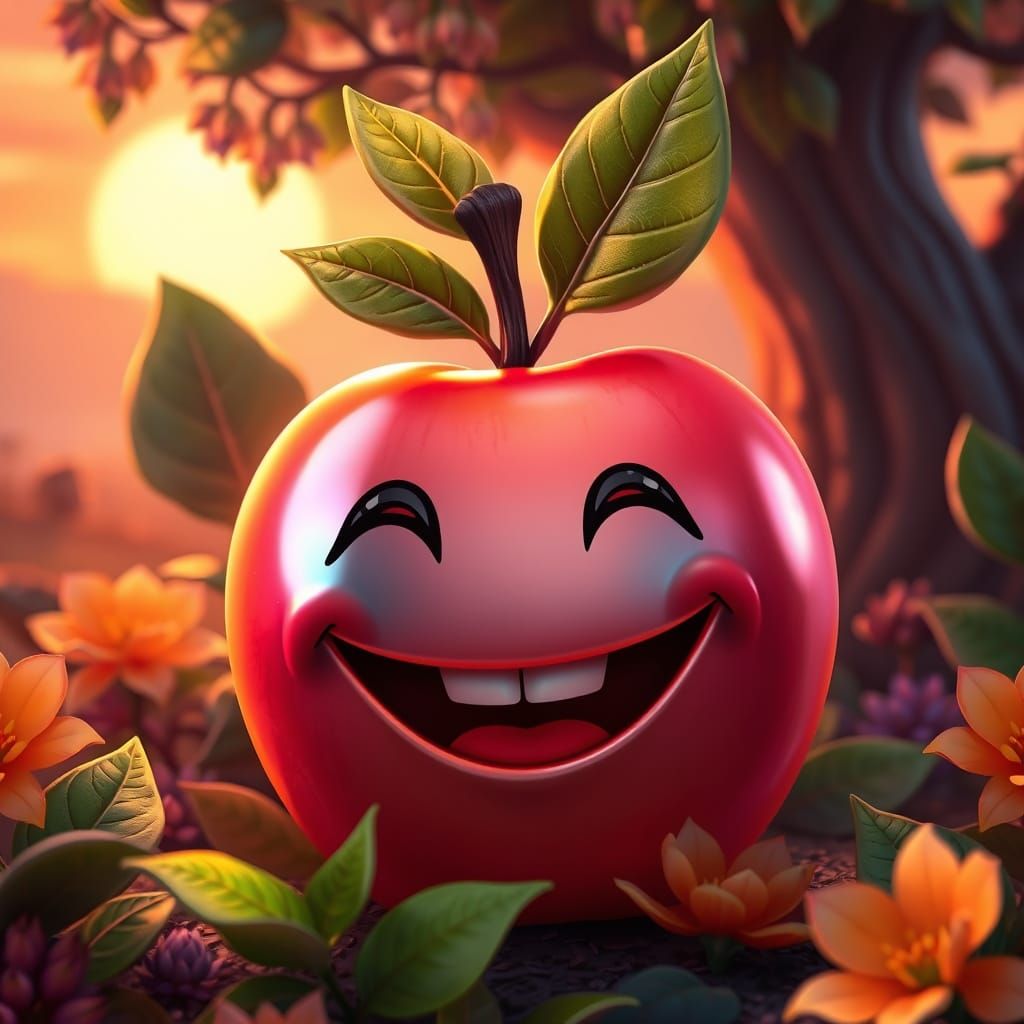 Whimsical Apple Scene in Fantasy Concept Art Style