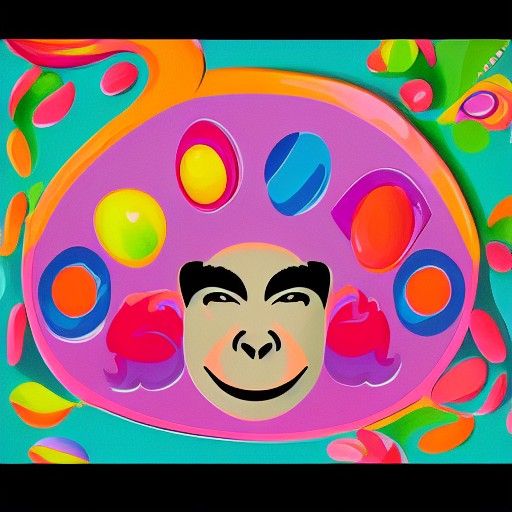 Egg Face Monkey Hawk in Candyland Gouache