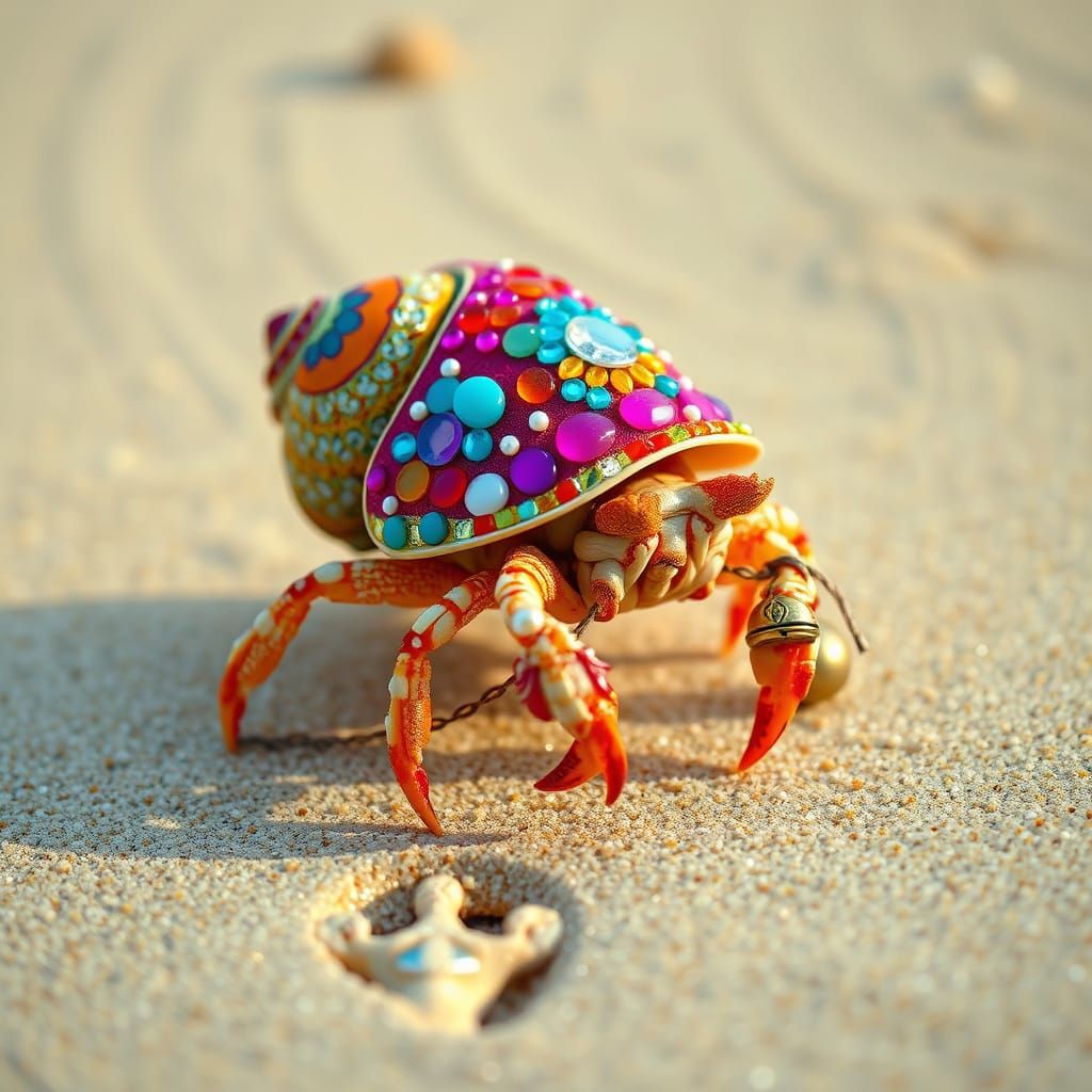 Psychedelic Hermit Crab on Glittering Sand