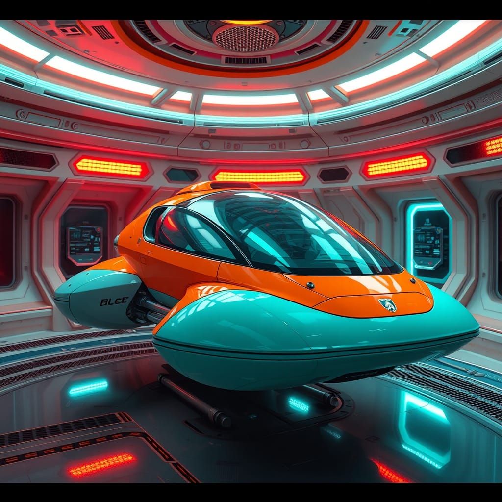 Futuristic Hover Vehicle in Space Station