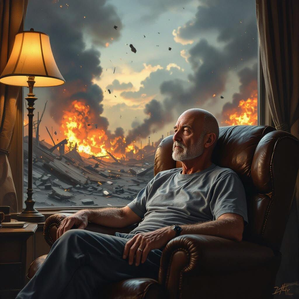 Man Ignores Apocalyptic World in Surreal Digital Painting