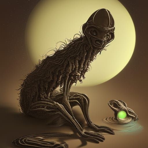 Deranged Weasel Alien in Grimy Sci-Fi Style