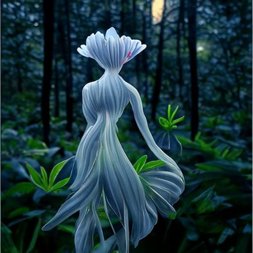 Monochrome Plant Spirit Dances in Twilight Forest