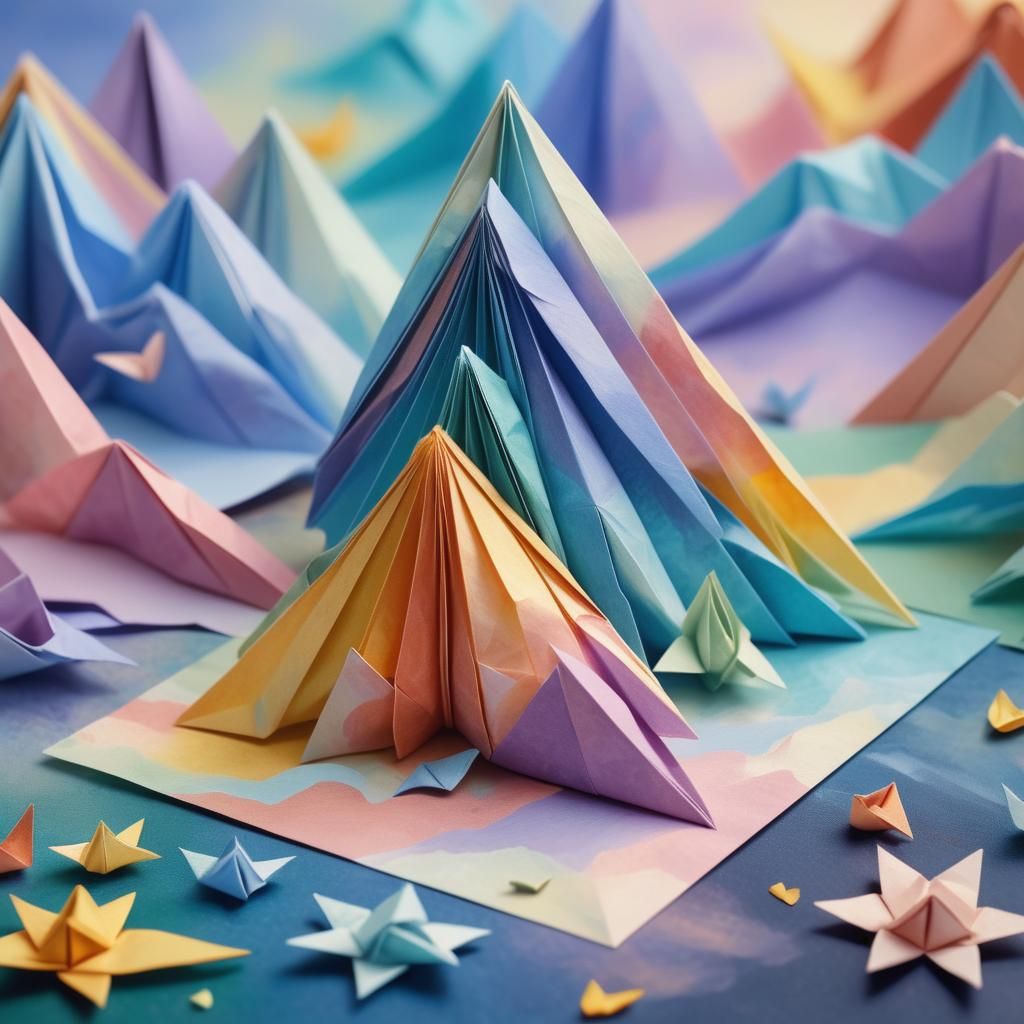Ethereal Origami Landscape in Oil Painting Style