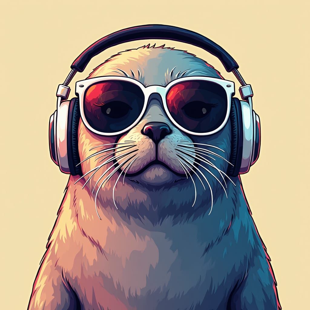 Relaxed Seal Portrait in Vibrant Adobe Illustrator Style