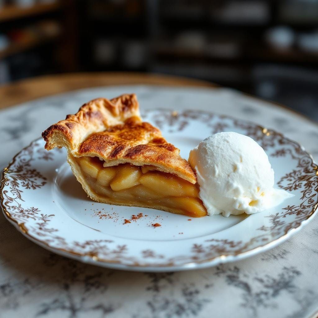 Minimalist Apple Pie with Ice Cream in Paris Bakery
