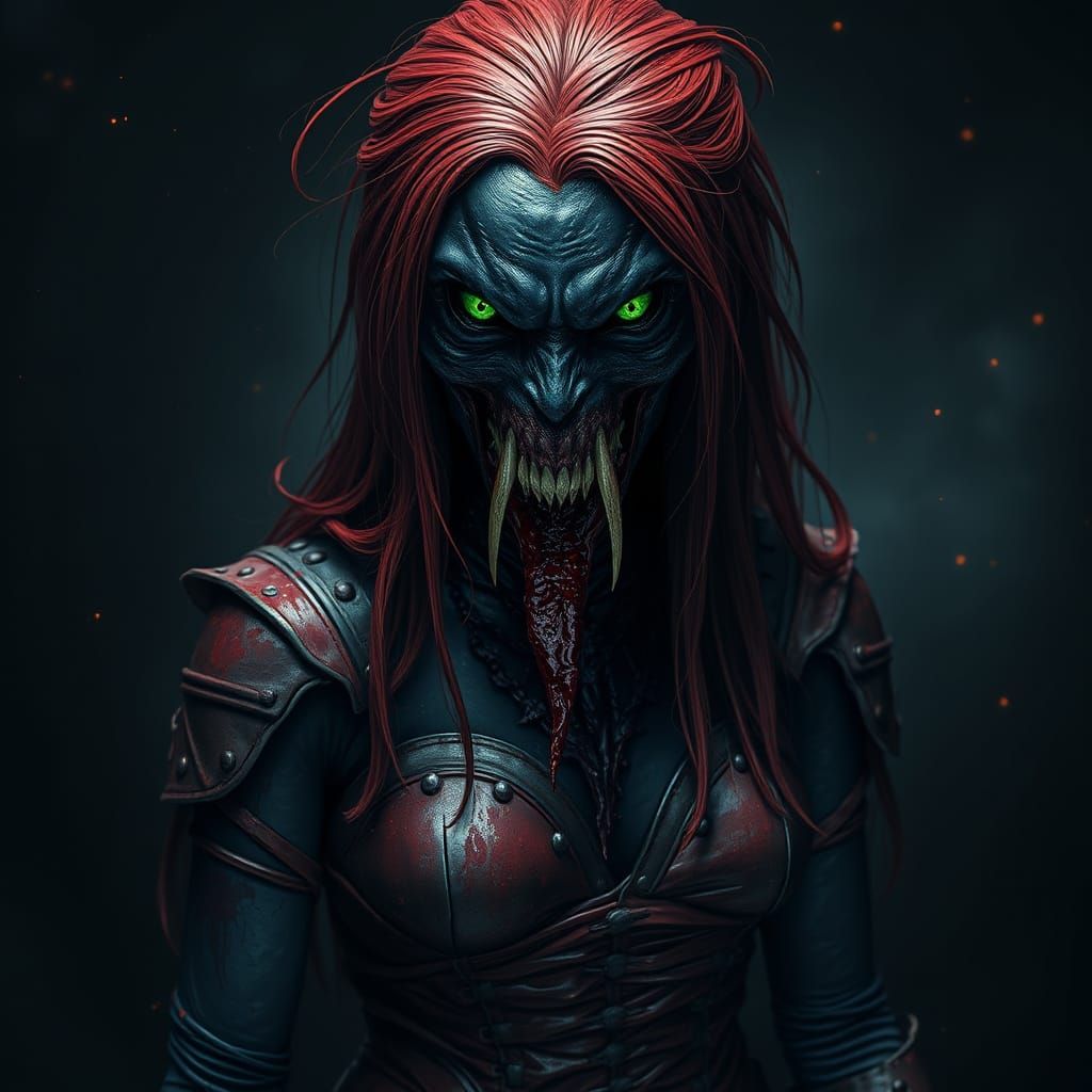 Ethereal Vampire in Crimson Leather Armor