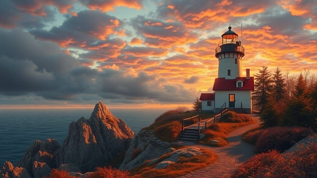 Breathtaking Autumn Lighthouse in Painterly Style