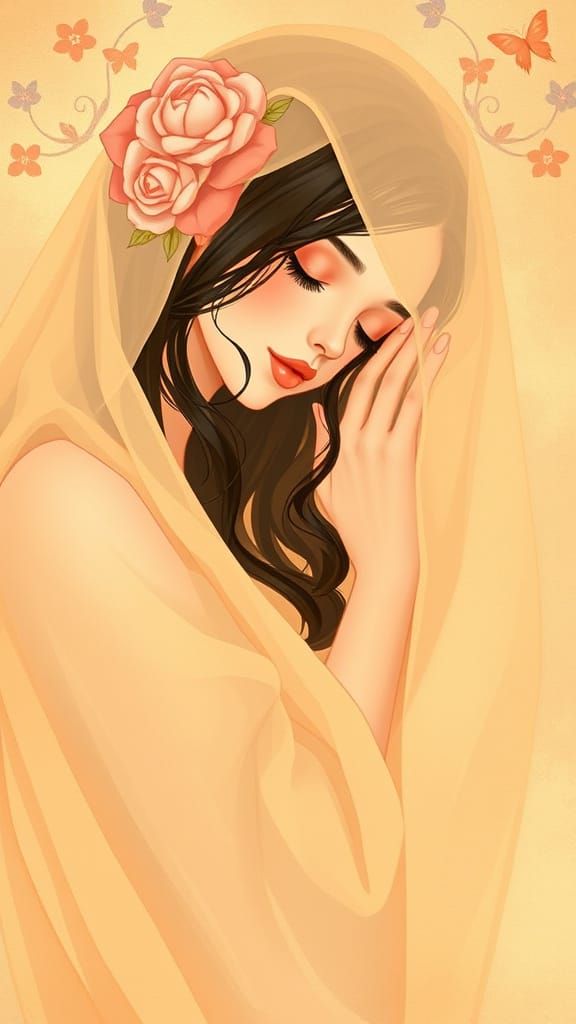 Woman Tenderly Embracing: Pastel Digital Art