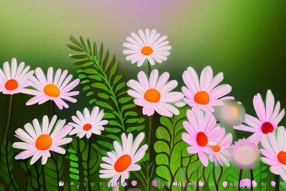 Botanical Daisies with Bokeh in Digital Painting