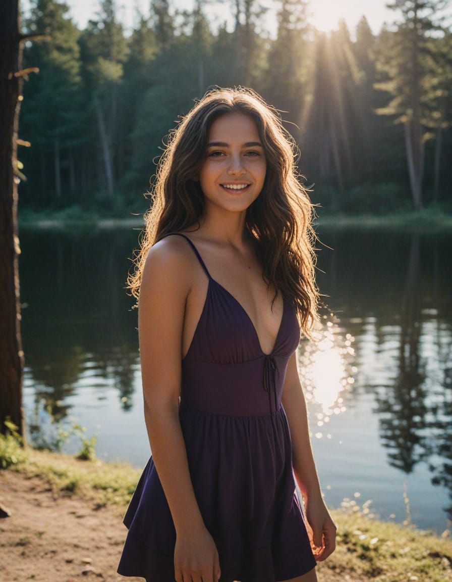 Ethereal Lakefront Portrait in Warm Cinematic Light