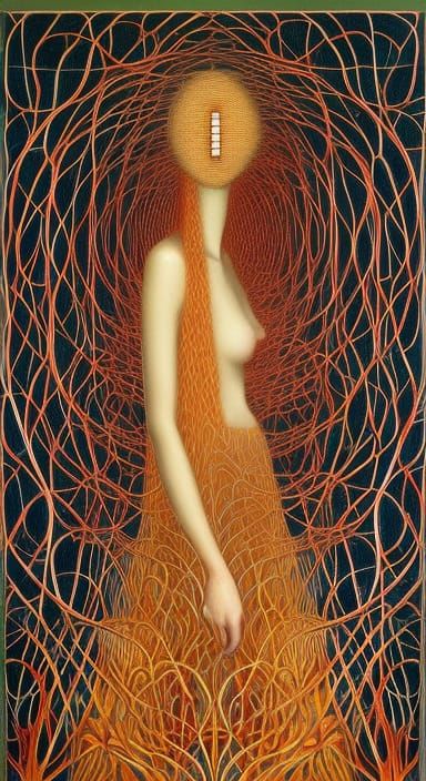 Sunset-Human Hybrid in Glass Forest, Oil on Ceramic