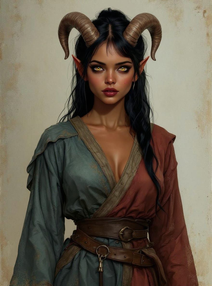 Tiefling Adventurer with Goat Horns