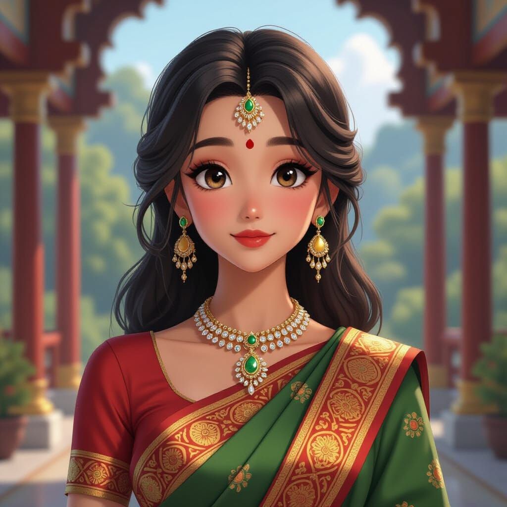 Woman in Sari: 3D Anime Art Inspired by Genshin Impact