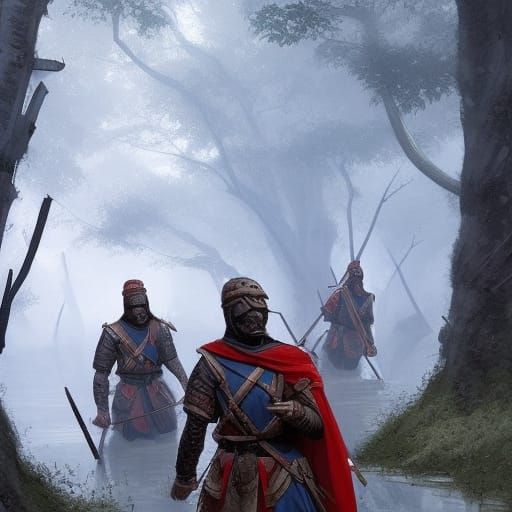 Medieval Ambush in a Swamp: Dark Fantasy Art