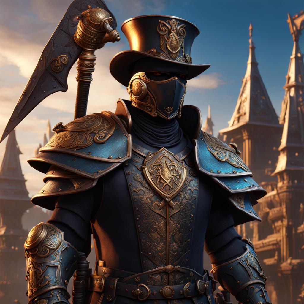 Warforged Traveler with Axe, Detailed Matte Painting