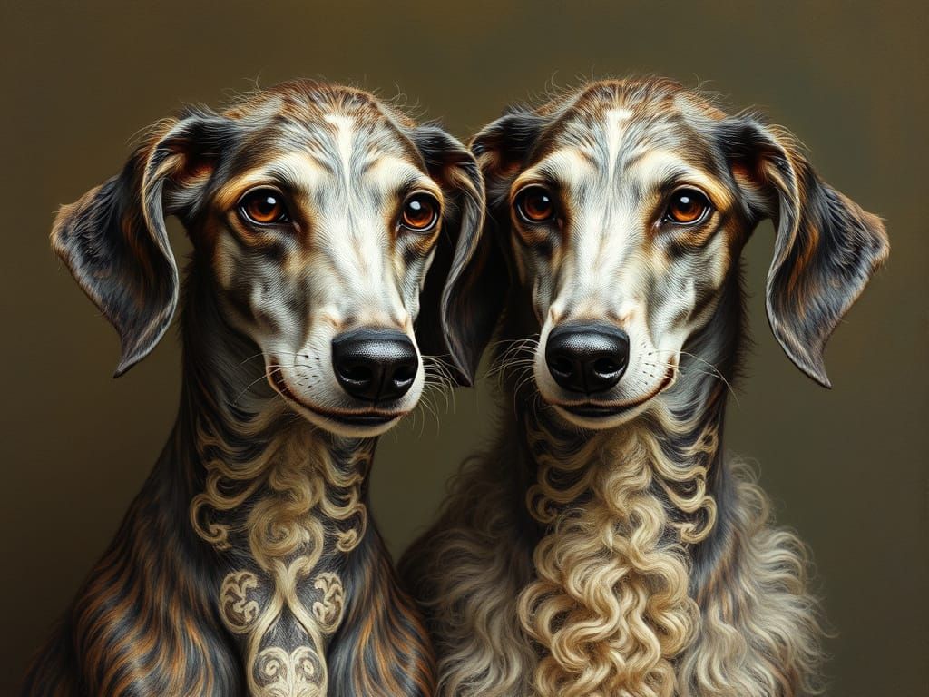 Greyhounds with Curly Fleece in Vibrant Colors