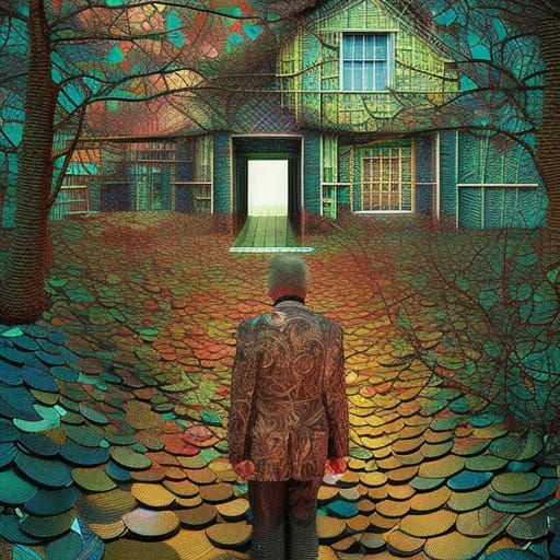 Surreal Forest of Shingles: Digital Collage Illustration