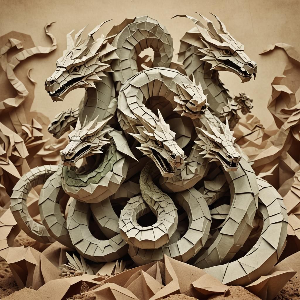 Origami Hydra in Desert Landscape