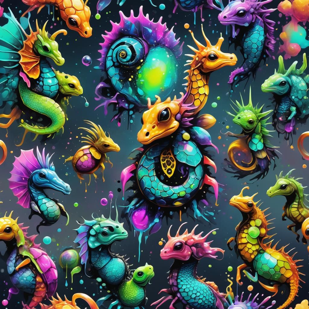 Neon Ink Splatter Art: Liquid Creatures