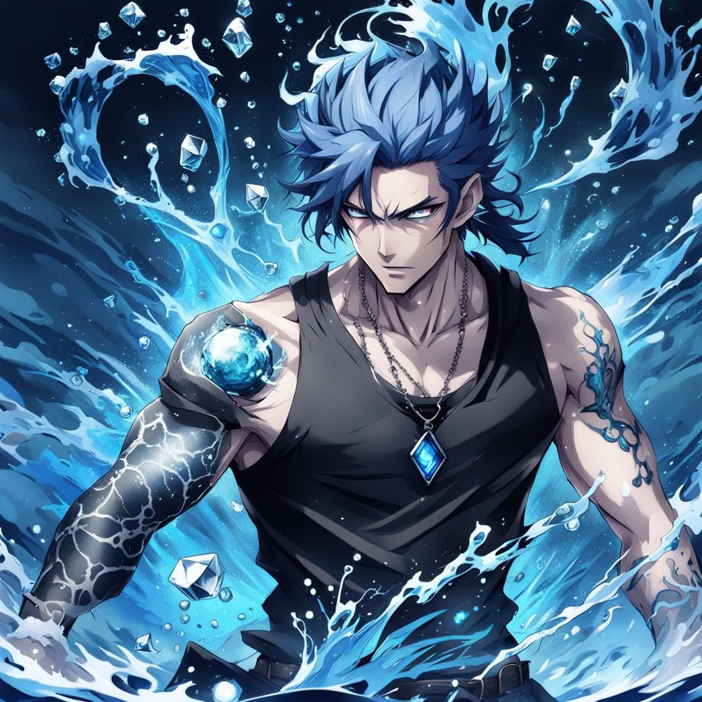 Handsome Water Elemental with Crystal Eyes: Anime Style