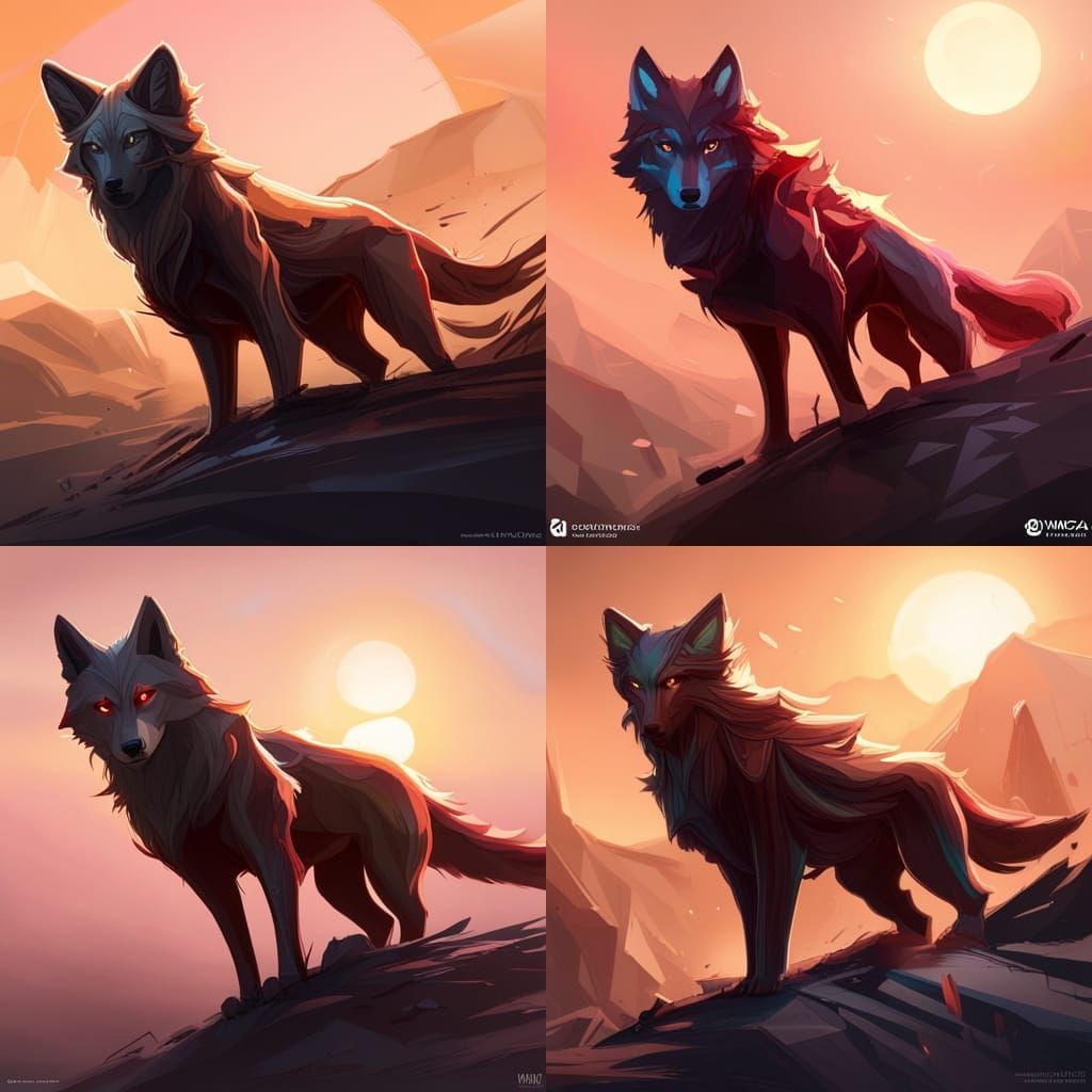 Dramatic Wolf Concept Art in Triadic Colors