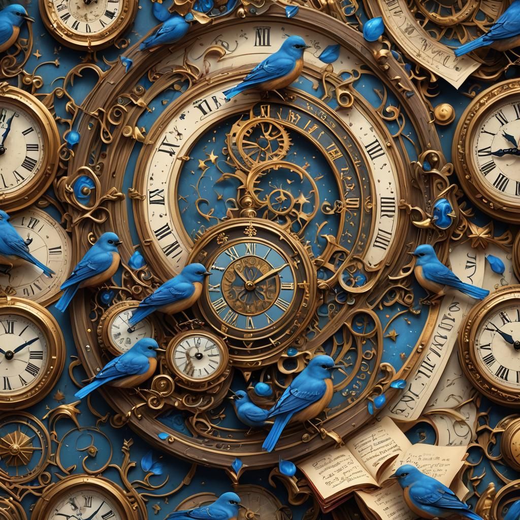 Antique Book Cover with Bluebirds and Clock Stars